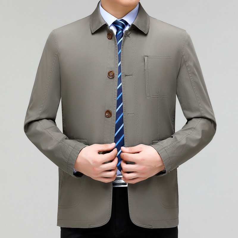 中老年男装秋冬行政夹克抗皱单排扣翻领轻商务休闲干部外套男春秋