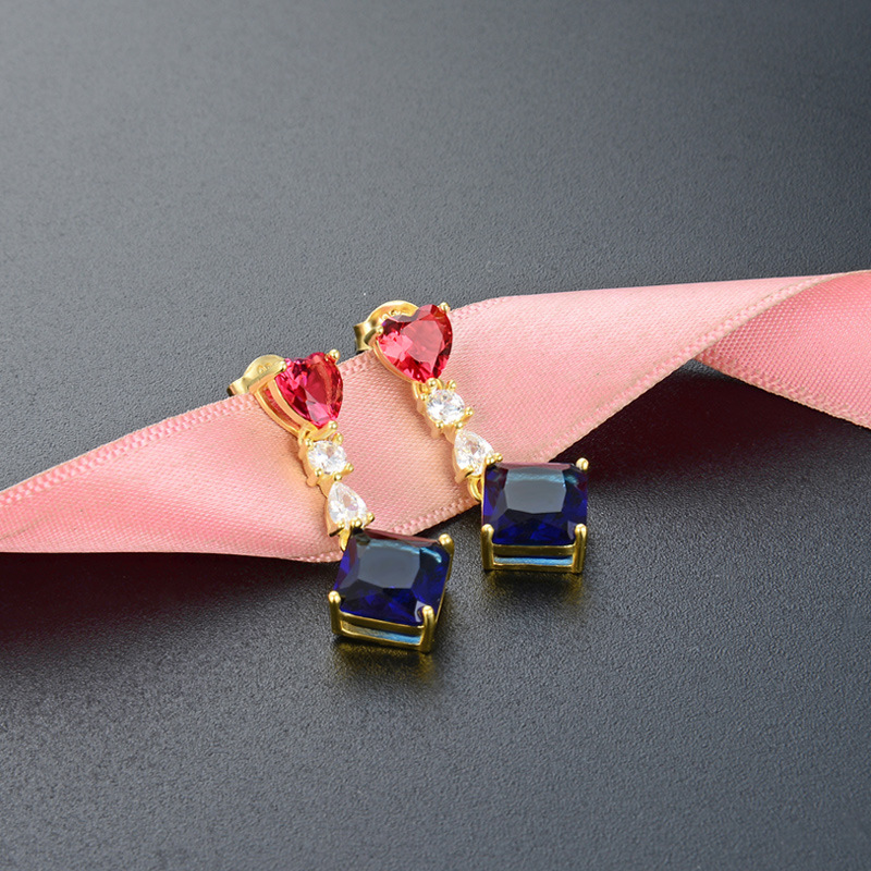 Estilo coreano simple elegante encantador Zircon Stud pendientes S925 plata esterlina pendientes de cristal cuadrado con incrustaciones de oro para las mujeres