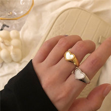 韩国s925银ins小众设计感冷淡风时尚轻奢气质贝壳爱心开口女戒指