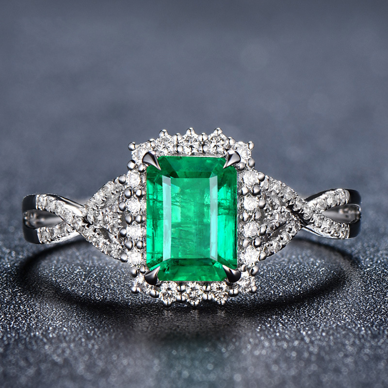 Cross-Border Wish New Inlaid Imitation Emerald Square Princess Ring European and American Fashion Engagement Open Women's Ring