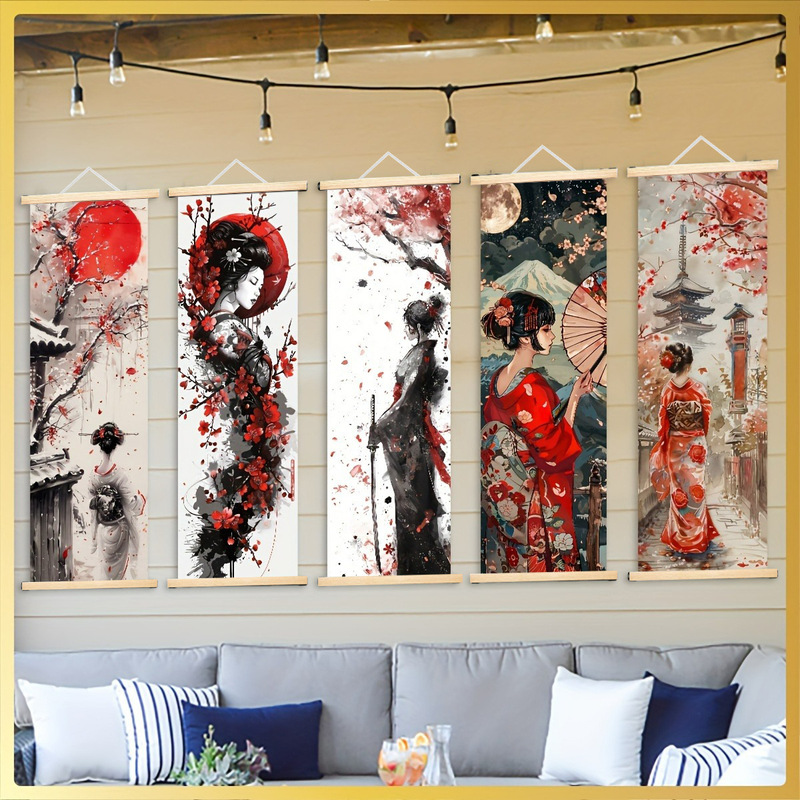 Cross-border Japanese Decorative Hanging Painting Kimono Female Theme Ink Art Decorative Painting Solid Wood Frame Wall Decoration