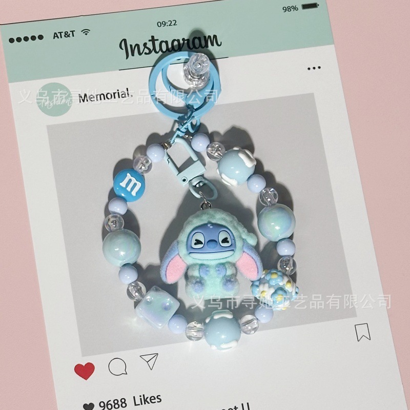 卡通值绒史迪仔包包串珠链条挂饰直播萌粒公仔学生钥匙扣挂件配饰|undefined