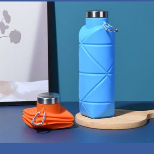 New Foldable Food-Grade Silicone Folding Water Cup Telescopic Portable Outdoor Cycling Travel Storage Water Bottle with Lid