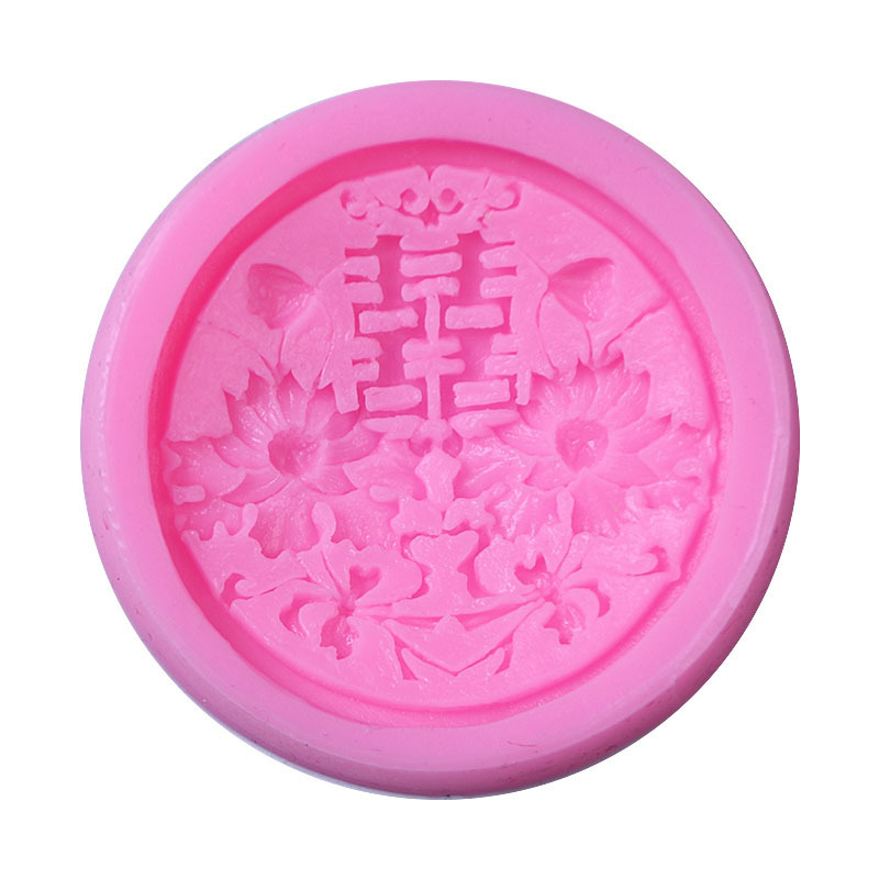 Estilo chino dragón patrón peonía flor doble Xi patrón de silicona molde hecho a mano jabón aromaterapia vela molde creativo decoración para hornear
