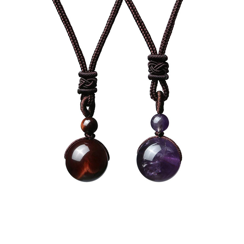 10/12/14/16mm时尚天然紫水晶吊坠项链手工编织虎眼石项链女饰品