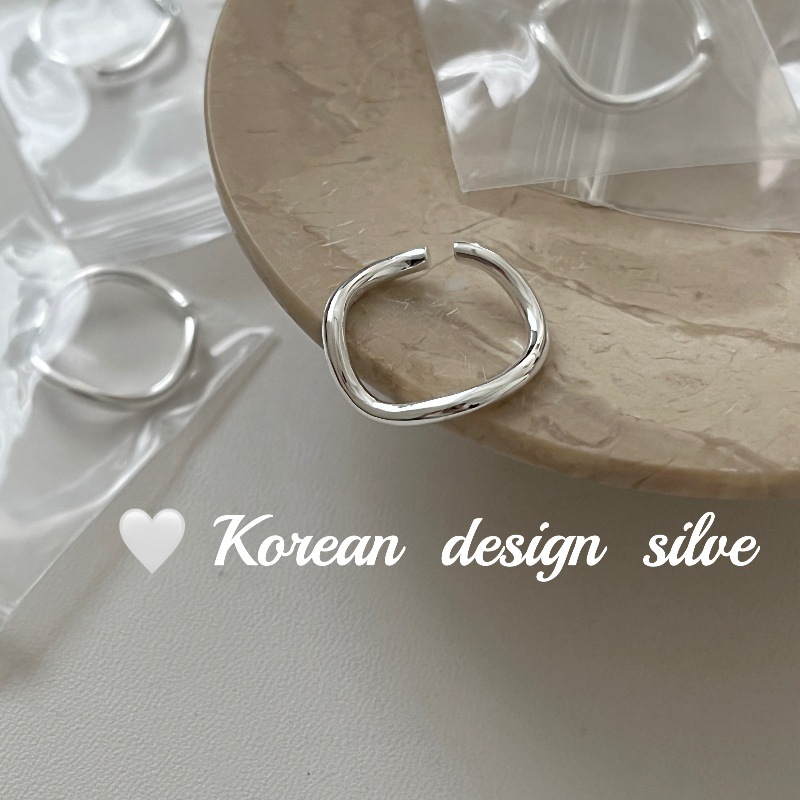 韓國ins風小眾設計飾品 S925純銀不規則素圈開口戒指百搭款高級感