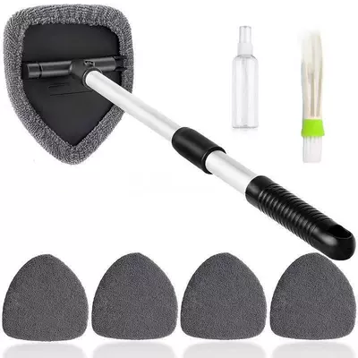 Car cleaning tools, Cleaning and Defogging Brushes, Factory - 1-set-pentagonal-sponge-handle-5-gray-cloth-covers-detail-brush-spray-bottle