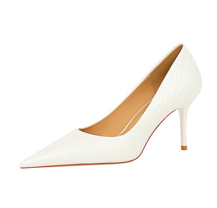 Stone patent leather women's high heels with pointed points_voghion.com