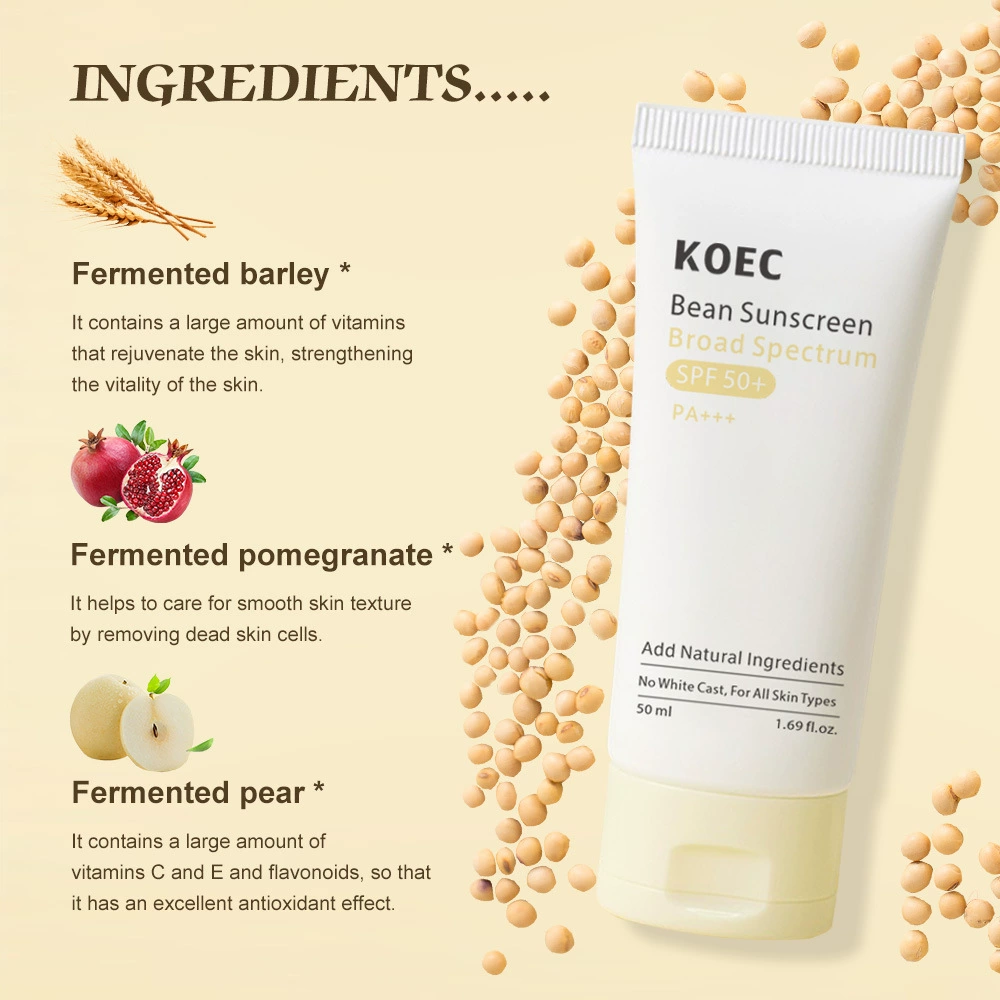 Солнцезащитный крем (KOEC) с бобовыми и соей, SPF50+ PA+++, лёгкая дышащая текстура, 50 мл