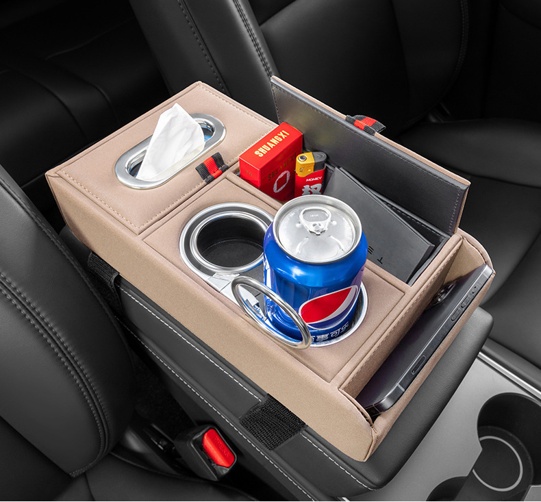 Car Armrest Box Organizer Storage Box Premium with Tissue Box Cup Holder Phone Central Heightening Pad