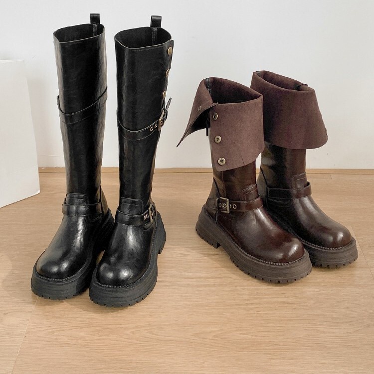 Genuine Leather ~ Fat mm Long Boots for Women with Thick Legs and Large Tube Circumference High Boots Two-Wear Thick-Soled Knight Boots Plus Velvet Large Size Women's Boots