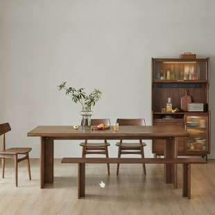 Nordic solid wood black walnut dining table living room home large long desk rectangular workbench simple tea table