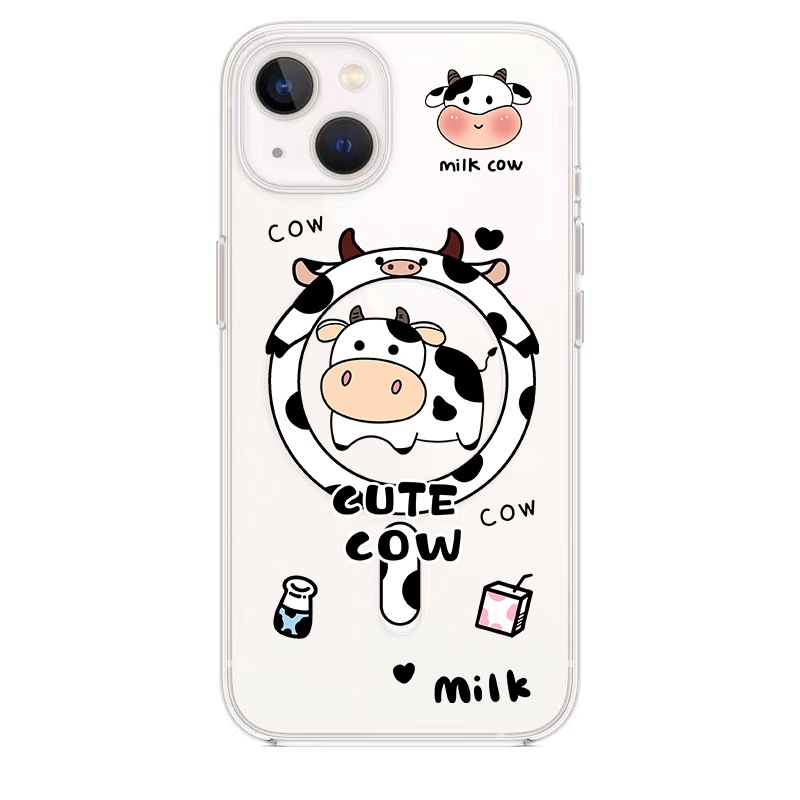 Suitable for iPhone 15 phone Apple 14 transparent cartoon couple, super cute little pig magnetic case, TPU full coverage_voghion.com