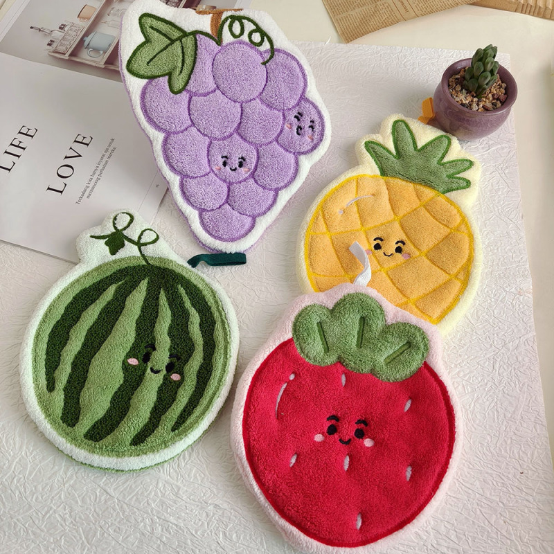 Cross-Border Supply Fruit Hand Towels Coral Fleece Hanging Towels Kitchen Bathroom Absorbent Cloths Small Gifts Temu Dropshipping