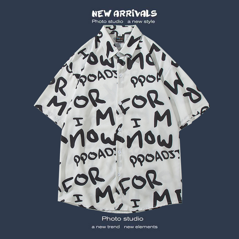 Camisa floral de manga corta Estilo de Hong Kong estilo retro de vetiver Estilo coreano moda guapo camisa de hombres y mujeres de moda y top de hadas