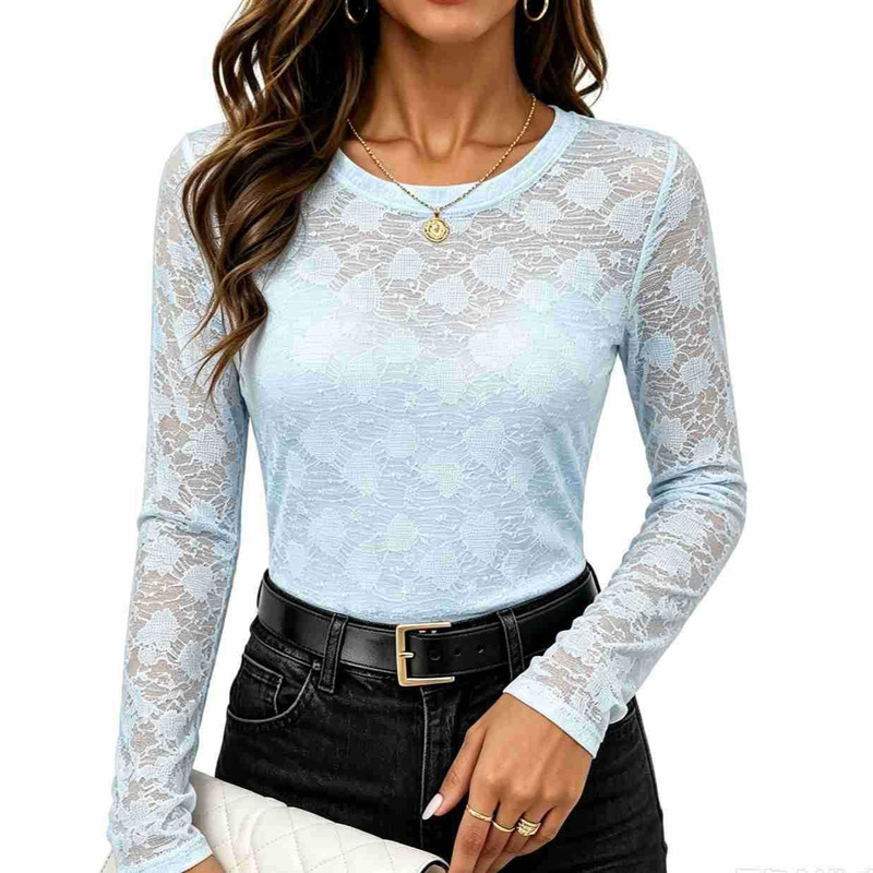 Women's Autumn Long Sleeve Floral Mesh Shirt Top 2026 Fashion Casual Women's Autumn Long Sleeve Floral Mesh Shirt Top 2026 Fashion Casual