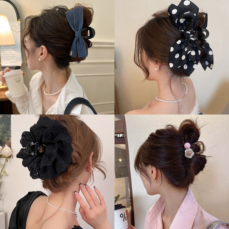 花朵女鲨鱼夹轻奢夹子亚克力撞色抓夹后脑勺发抓高质量小众发卡子|undefined