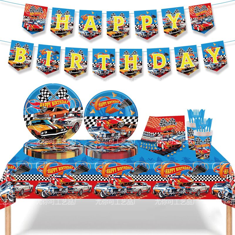 New Children's Birthday Hot Wheels Racing Party Decorative Tableware Tablecloth Paper Tray Paper Cup Paper Towel Knife, Fork and Spoon New Children's Birthday Hot Wheels Racing Party Decorative Tableware Tablecloth Paper Tray Paper Cup Paper Towel Knife, Fork and Spoon