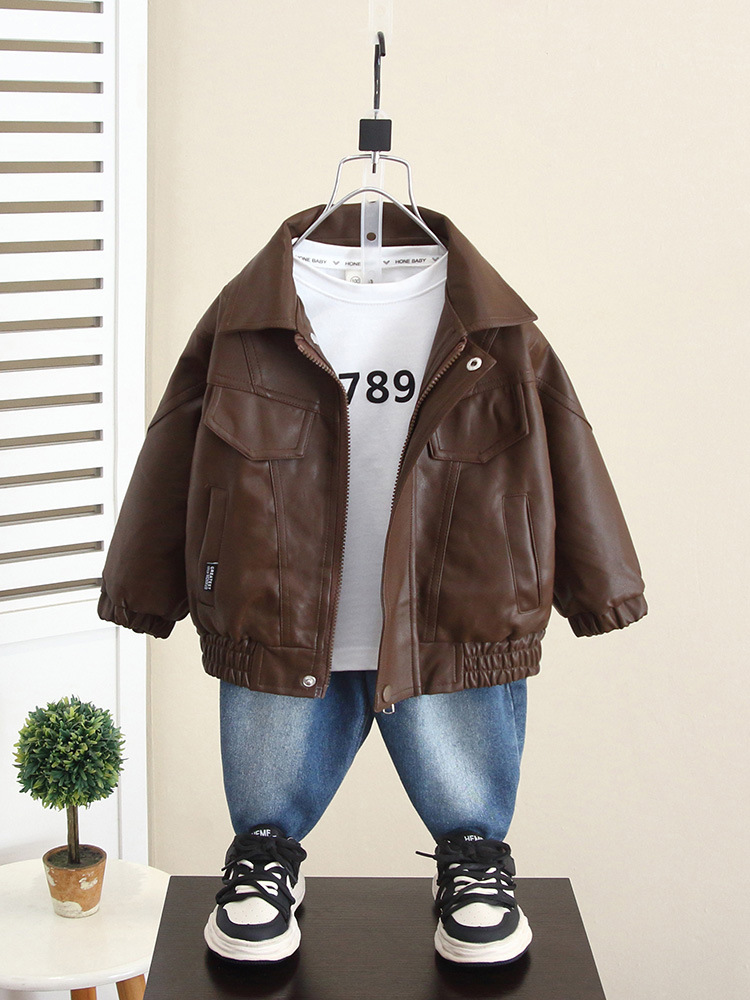 Chaqueta de Otoño para Niños 5963, Chaqueta de Cuero Elegante para Niños, Primavera y Otoño 2026, Nuevo Modelo, Prenda Superior de Otoño para Bebés, a la Moda
