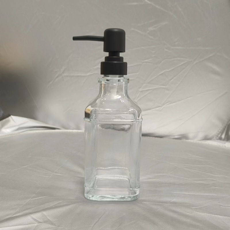 El fabricante suministra 420ml de desinfectante de manos, botella de vidrio transparente de color de patrón vertical cuadrado, botella de desinfectante de manos, vidrio