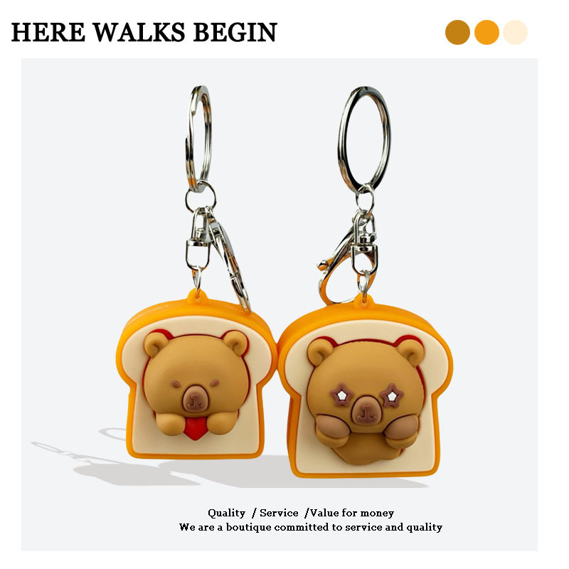 Original High-Quality Capybara Toast Stress-Relief Button Keychain Small Pendant Backpack Decoration Creative Gift