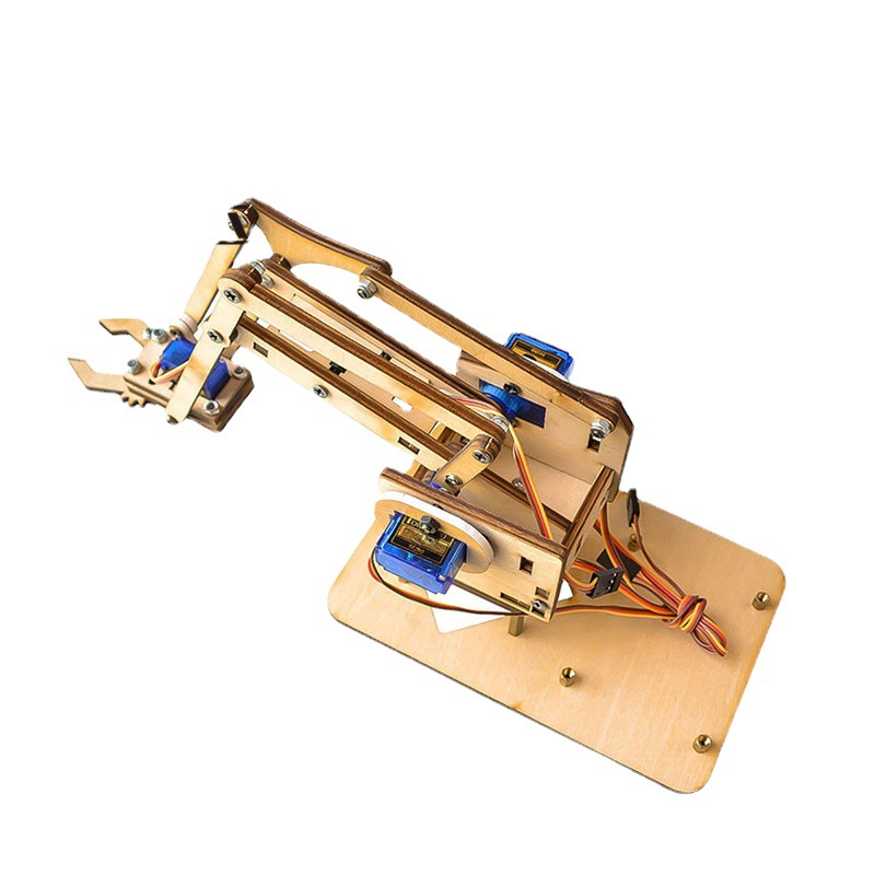 4自由度 木板舵机 机器人机械手臂 sg90 树莓派 爪子 木制拼接