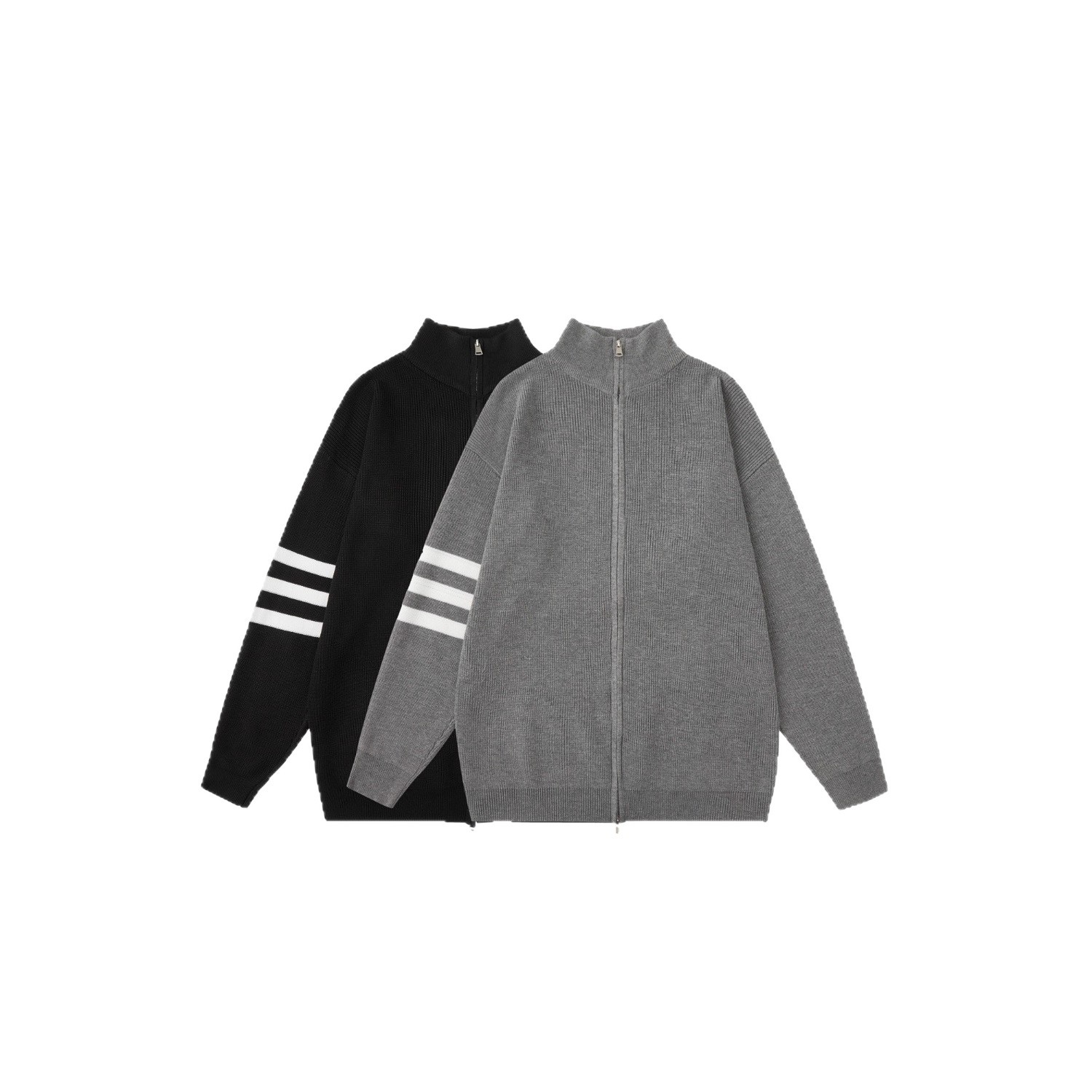 Otoño y invierno Cardigan suéter hombre y mujer americano casual viento camisa de punto de cuello camisa de doble cremallera de color sólido