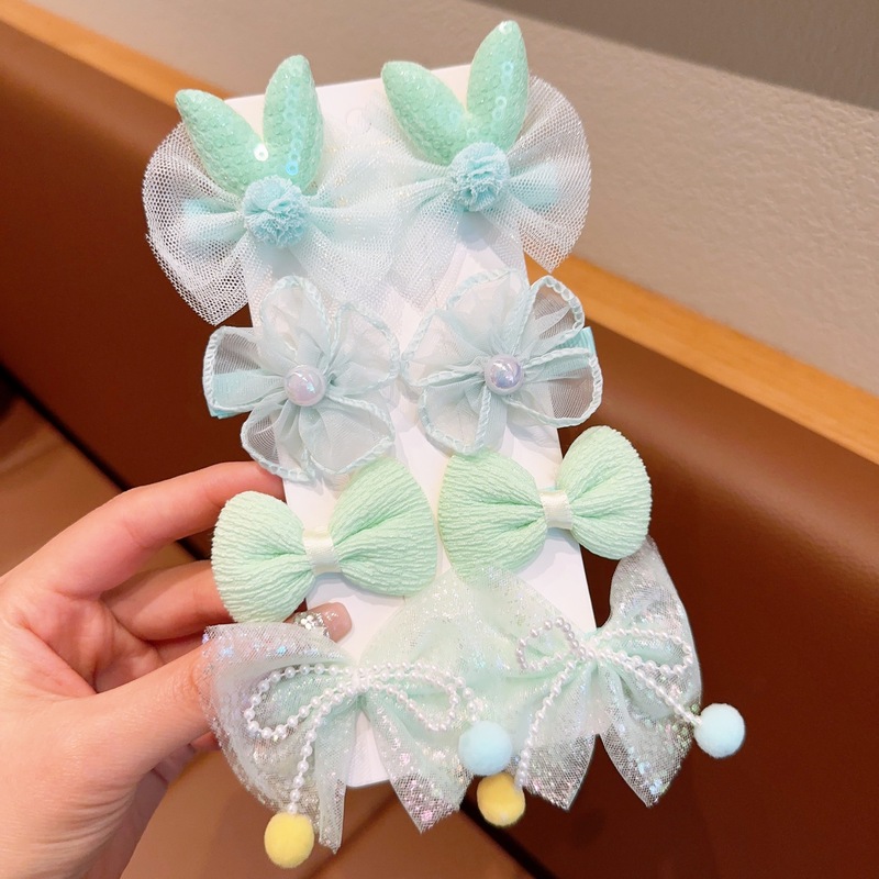 子供用リボンヘアピン春夏女の子メッシュ前髪クリップ4ペアセットフラワーリボンサイドクリップヘッドバンド|undefined