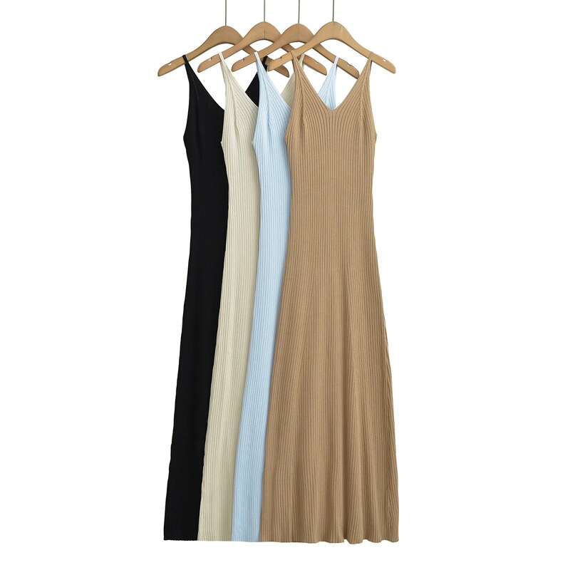 V-Neck Bottoming Knitted dress Women's Spring and Autumn 2024 New Mid-Length Sweater Slip Skirt Inner Vest Long Skirt