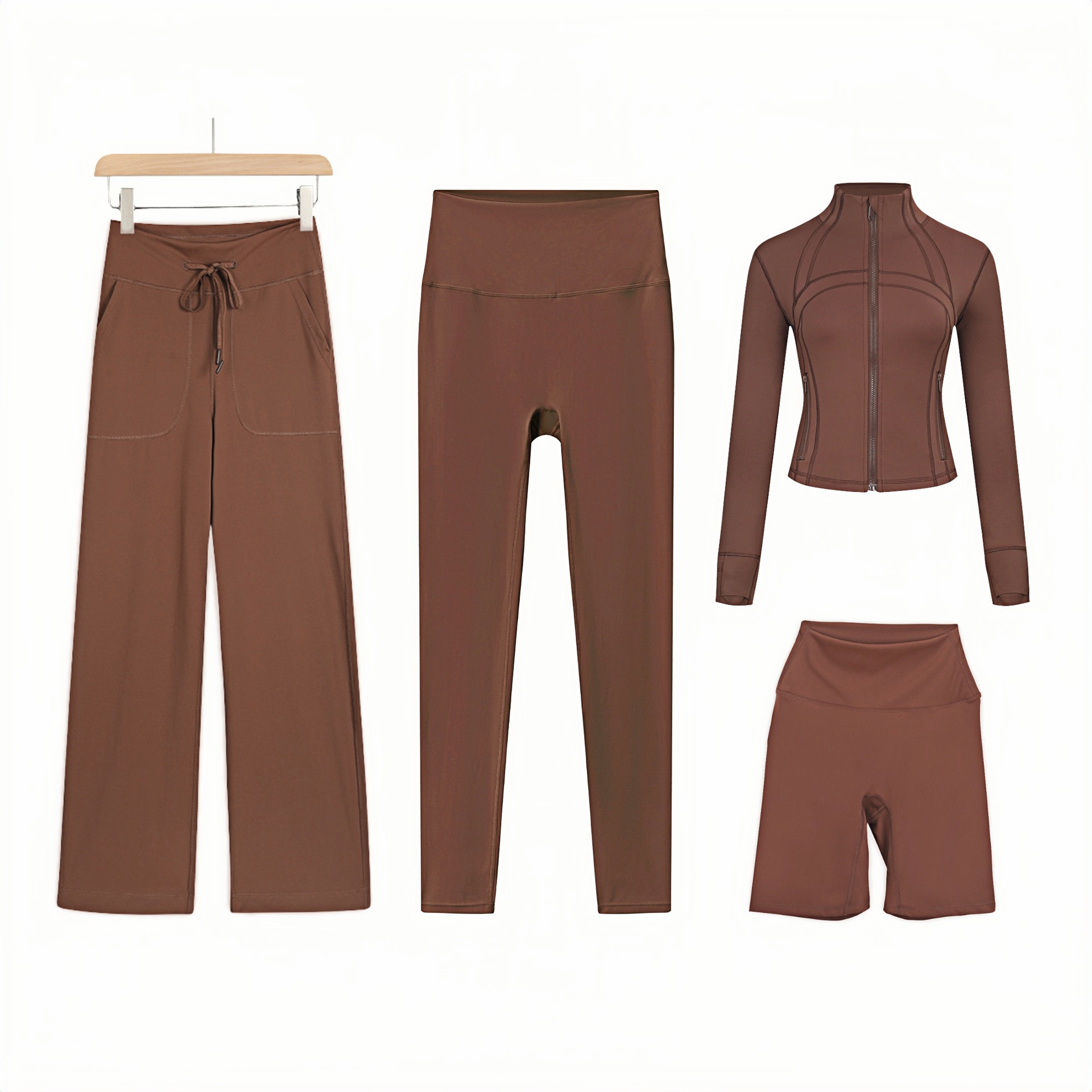 Women’s Four Piece Active Set With Cropped Pants And Jacket_voghion.com
