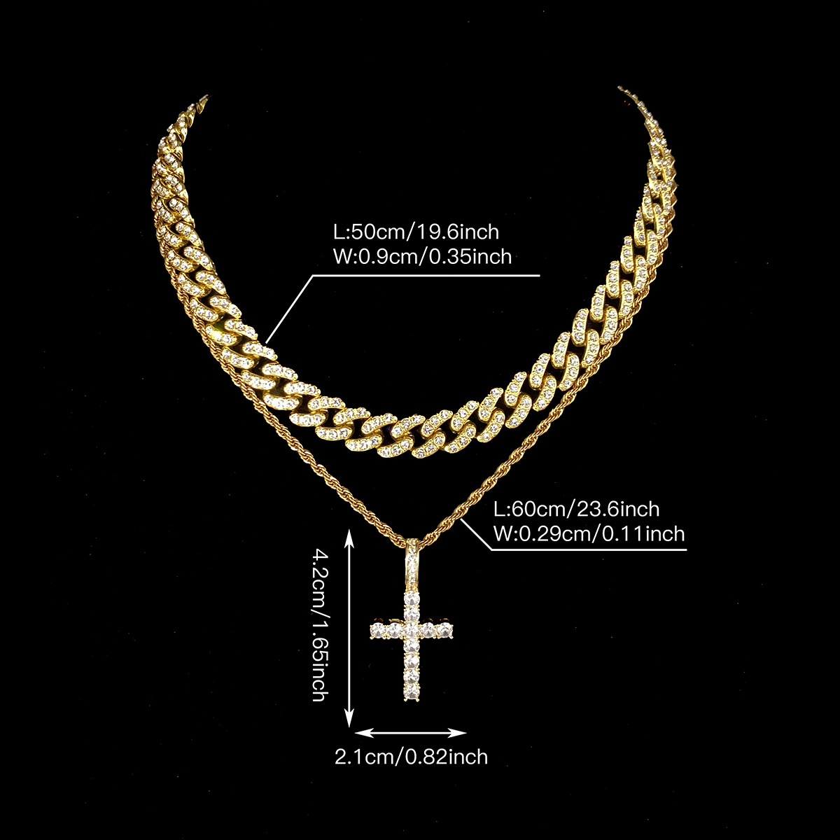 Zinc Alloy Pendant Material Rhinestones Inlay Material Pendant Necklace, Necklace Classification Hip-Hop Cross Zinc Alloy Plating Inlay Rhinestones Unisex Pendant Necklace Necklace Men Layered Necklaces