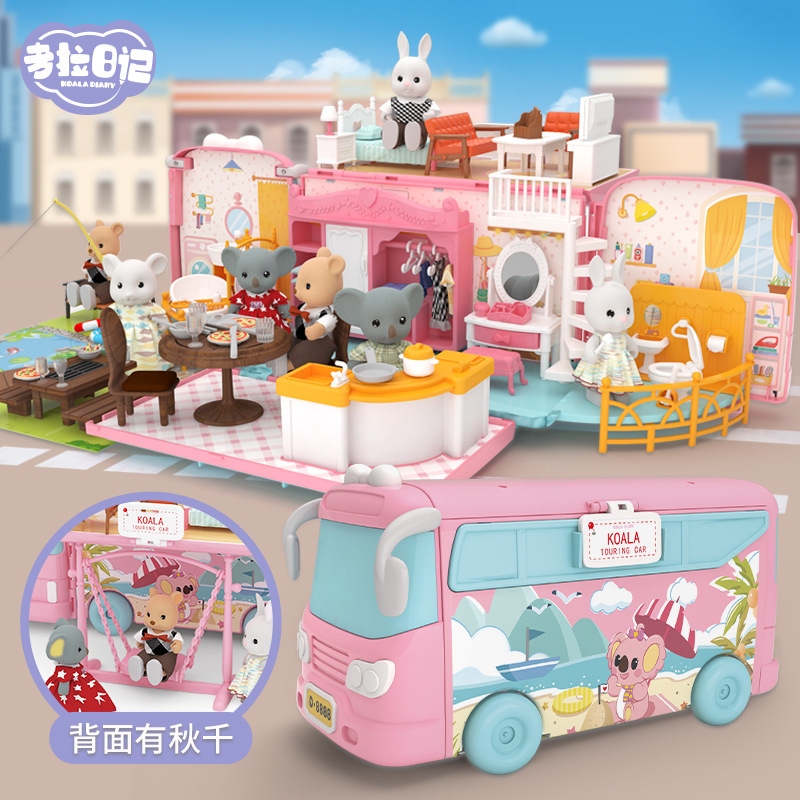 Koala Diary Bus Casa de juegos Chica Sorpresa Variedad Koala RV Niños Simulación Casa de muñecas Juguetes de escena