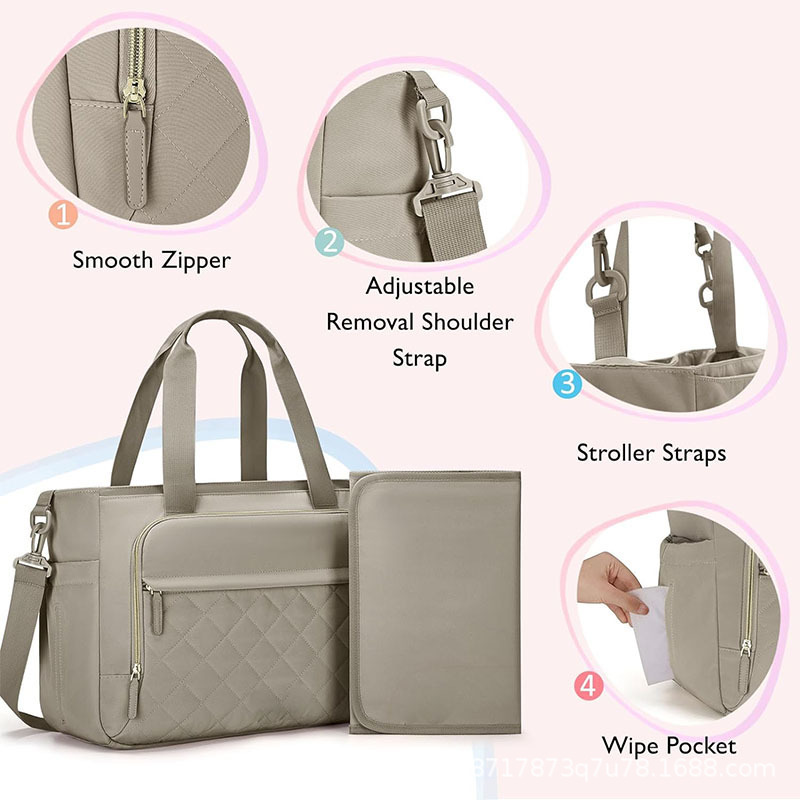 Nueva bolsa de pañales, bolsa de mano con almohadilla de cambio de pañales, compartimiento húmedo y seco, bolsa de bebé de gran capacidad, bolsa de embarazo de viajes de pañales.