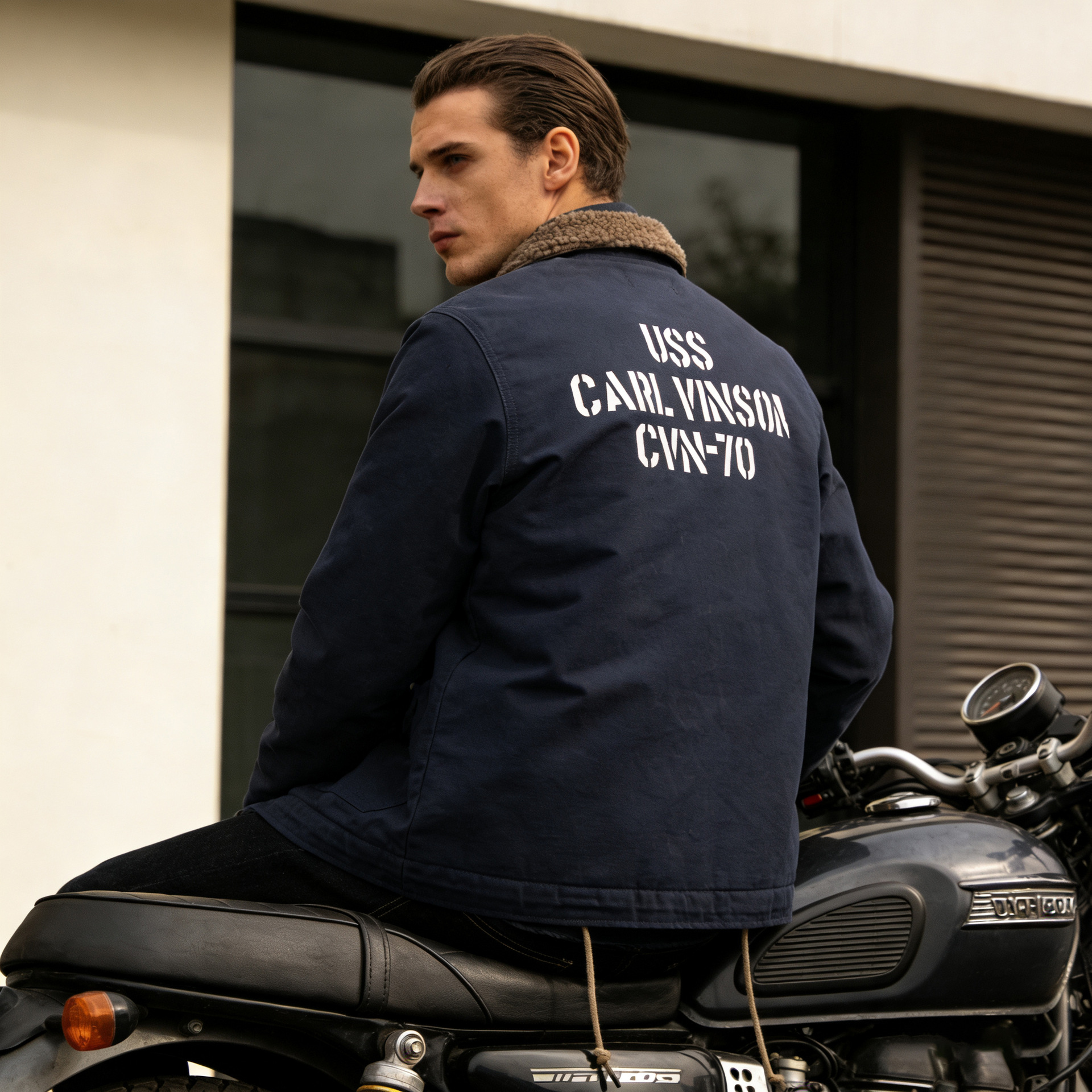 OKONKWO Navy carta impresión N-1 CHAQUETA portaaviones CUBIERTA traje CUBIERTA CHAQUETA de lana de cordero de algodón acolchado CHAQUETA