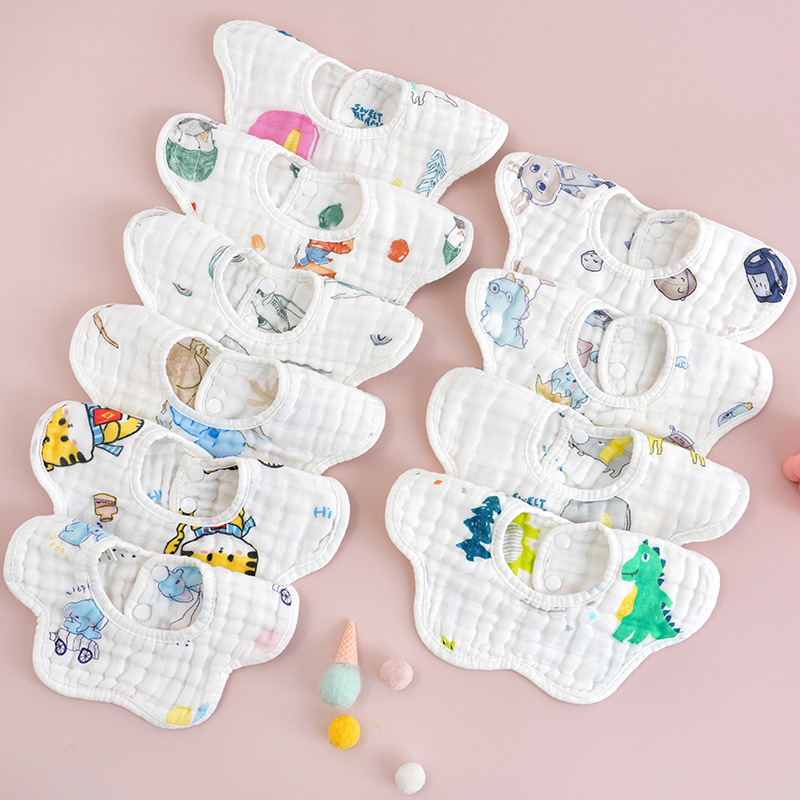 Children's cotton gauze cartoon eating bib for mother and baby