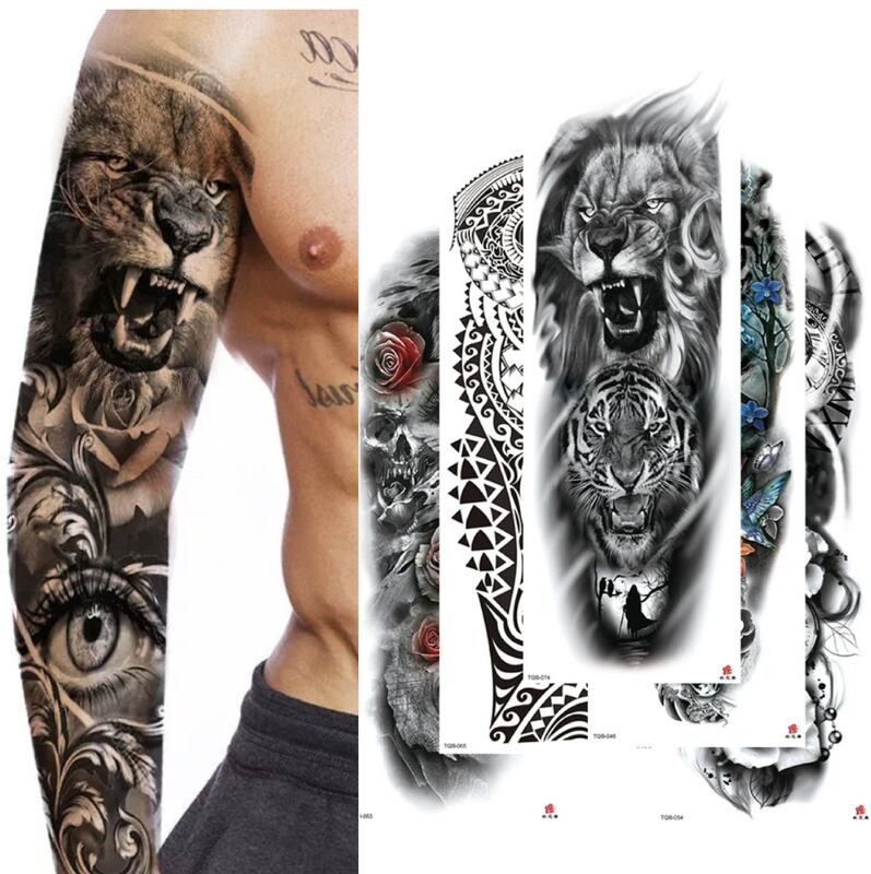 Long Flower Arm Tattoo Full Arm Waterproof Half Arm Tattoo Temporary Tattoo Ready Stock Wholesale Full Arm Tattoo