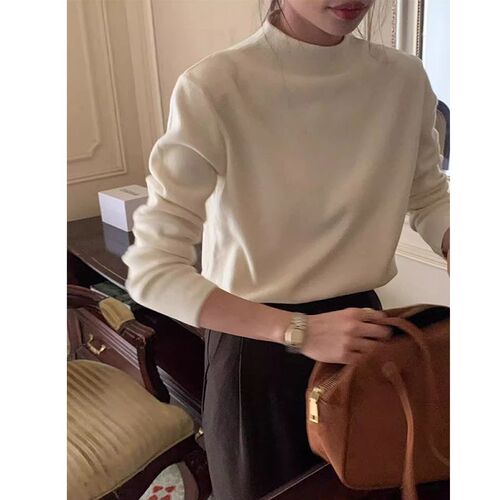 Half-height crew neck knitted sweater women's innerwear spring autumn winter base long sleeve universal base top 2024 trending item
