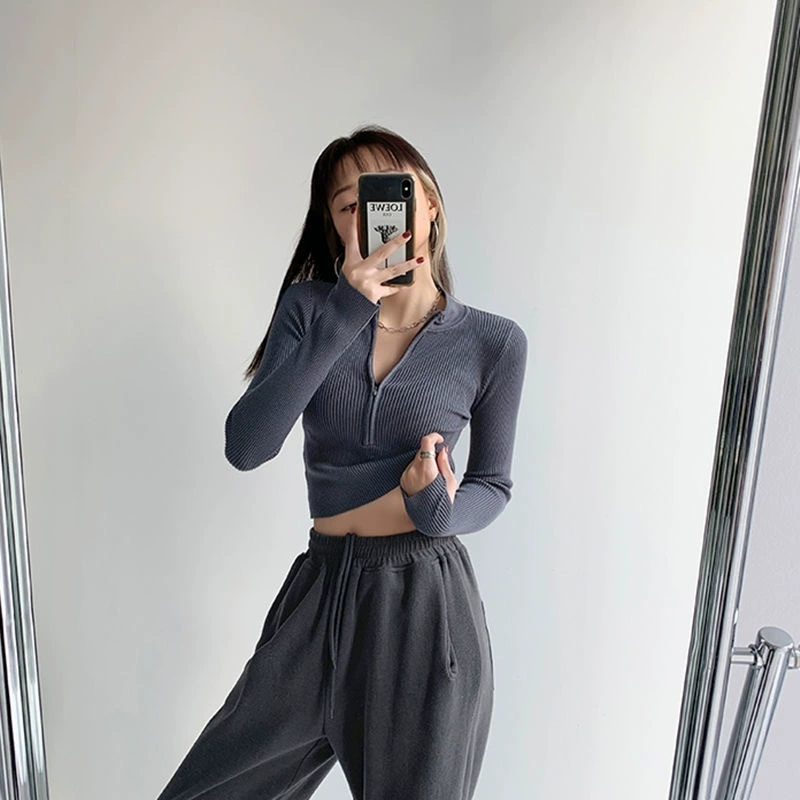 Полувысокий воротник на молнии Ямный свитер Осенний и зимний свитер с длинными рукавами