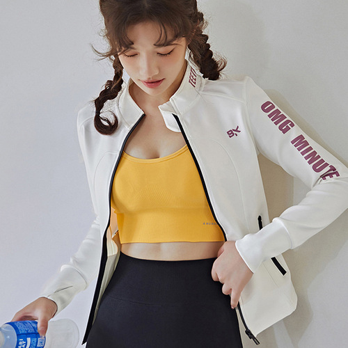 Elastic women's zip-up slimming casual jacket, stand-up collar, running and yoga top, spring and autumn fitness top