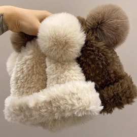 冬天毛绒感显脸小韩国小熊毛绒针织帽子高品质保暖柔软毛毛套头帽
