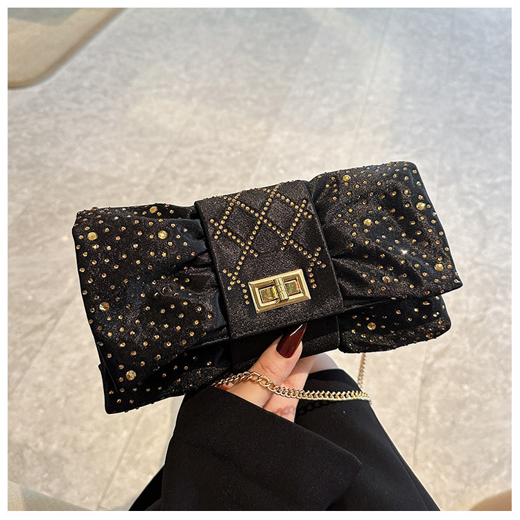 Paquete de cena de damas transfronterizas, paquete de fiesta de lujo ligero de diamante, paquete de cena de mano de arco de arco de oro de alto nivel