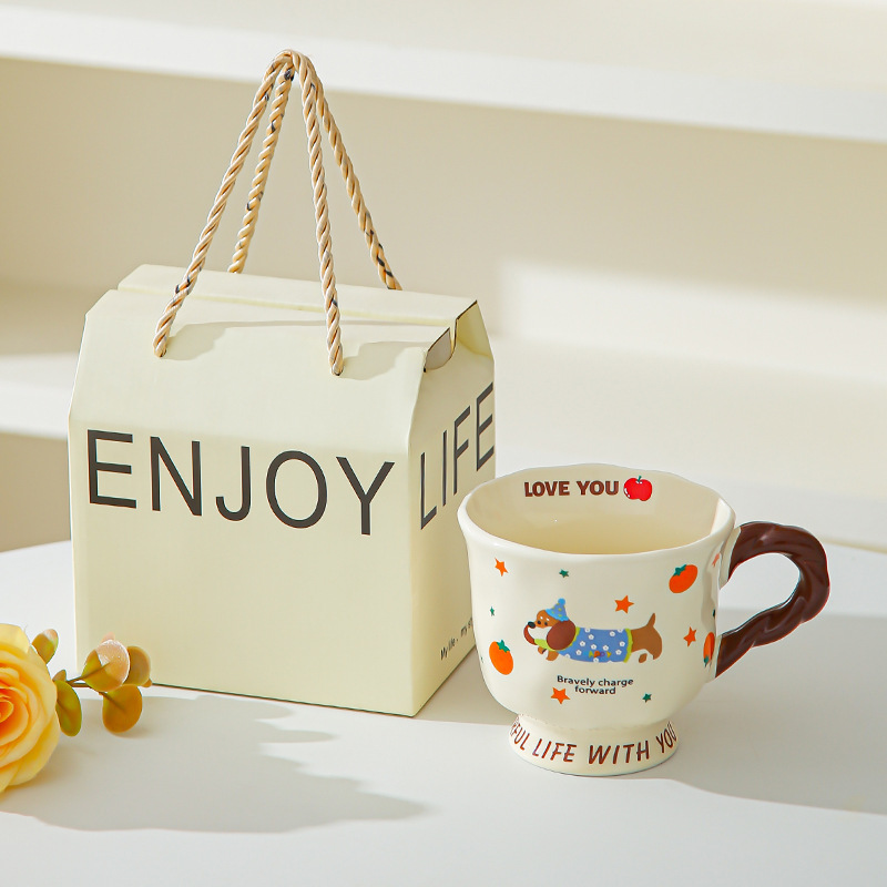 Creativo lindo salchicha cerámica taza taza de pareja taza de agua taza de café casera regalo de cumpleaños para amigos