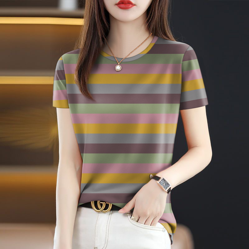 卸売 2025 新しい夏の人気の女性の T シャツ痩身お腹カバーラウンドネックファッション半袖ドロップシッピング|undefined