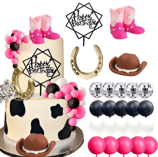 38 Pieces of Cowboy Party Cake Decoration Soft Rubber Cowboy Hat Boots Ornaments Acrylic Birthday Plug-In Dessert Table