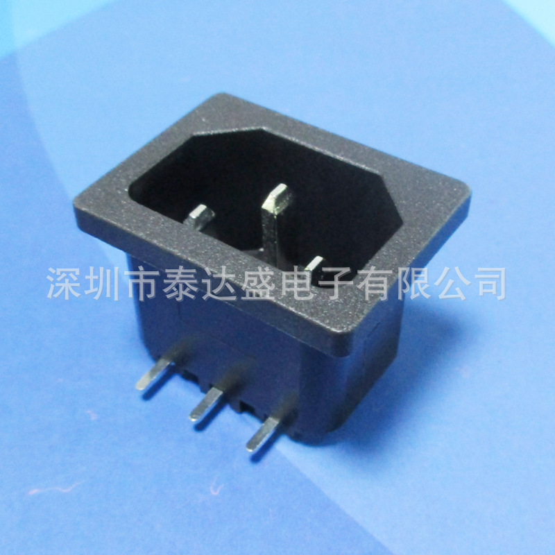 15A250V三芯C14品字充电口31*24黑色全铜3脚90度品字插座LH-14-3P