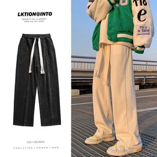 Corduroy Pants Men's Hong Kong-style Ins Trendy Autumn and Winter fleece-lined Thickened Plagi Handsome All-match Loose Straight Casual Pants