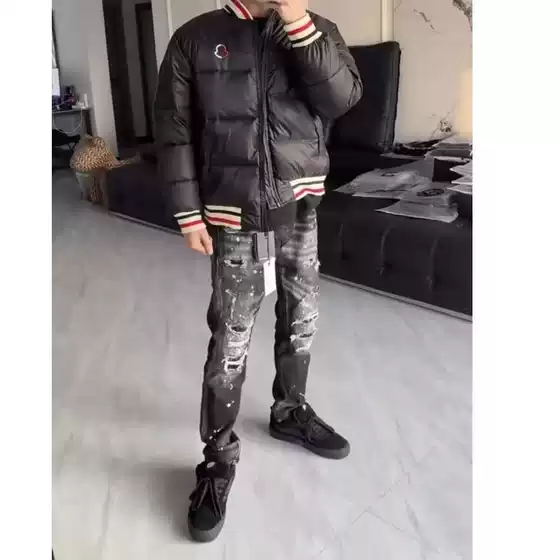 Spring and Autumn New Products. Rick Patch Patch Cloth Fashionable Black Grey Slim Fit Small Foot Men's Power Denim Trousers