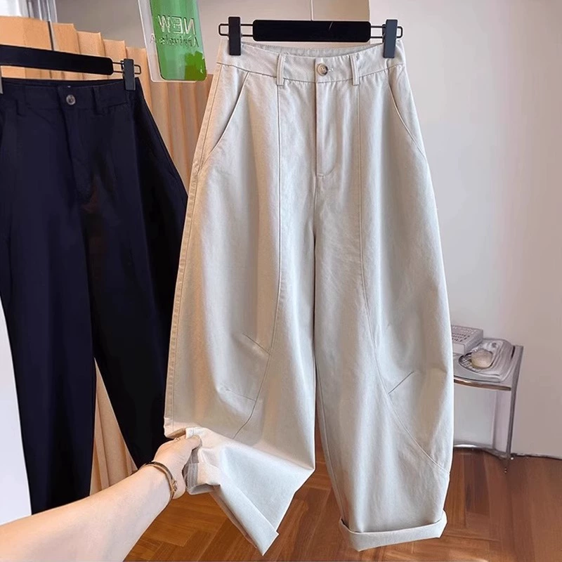 2025 новые штаны ятаган большой размер женский толстый мм тонкая груша фигура высокая талия свободные широкие брюки повседневные серповые брюки