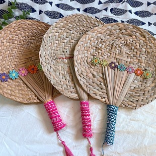 Pu fan manufacturers wholesale woven Pu grass fan gift Pu fan craft summer fan cool hand fan grass fan
