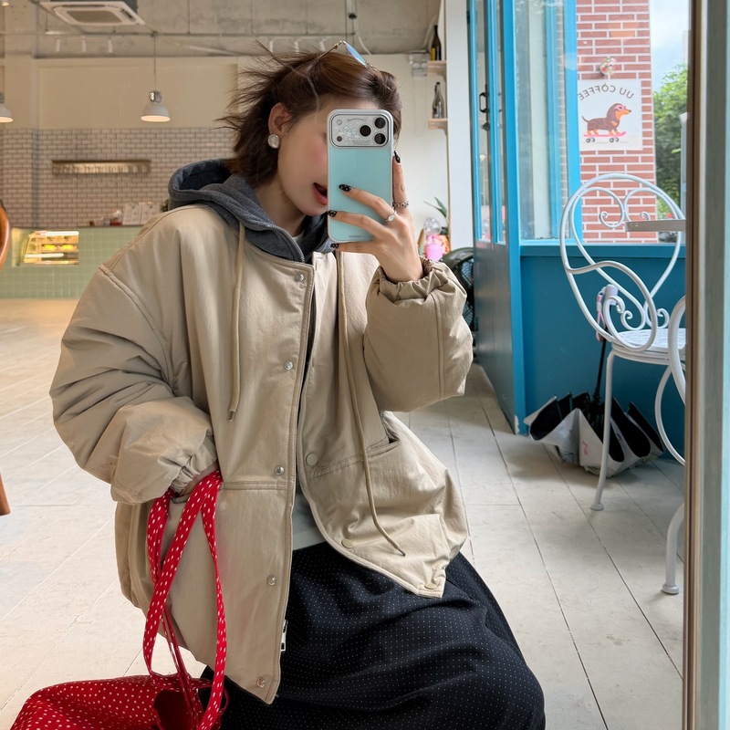 实拍感2026冬新韩系卫衣帽羽绒棉服女小个子短款连帽棉袄外套